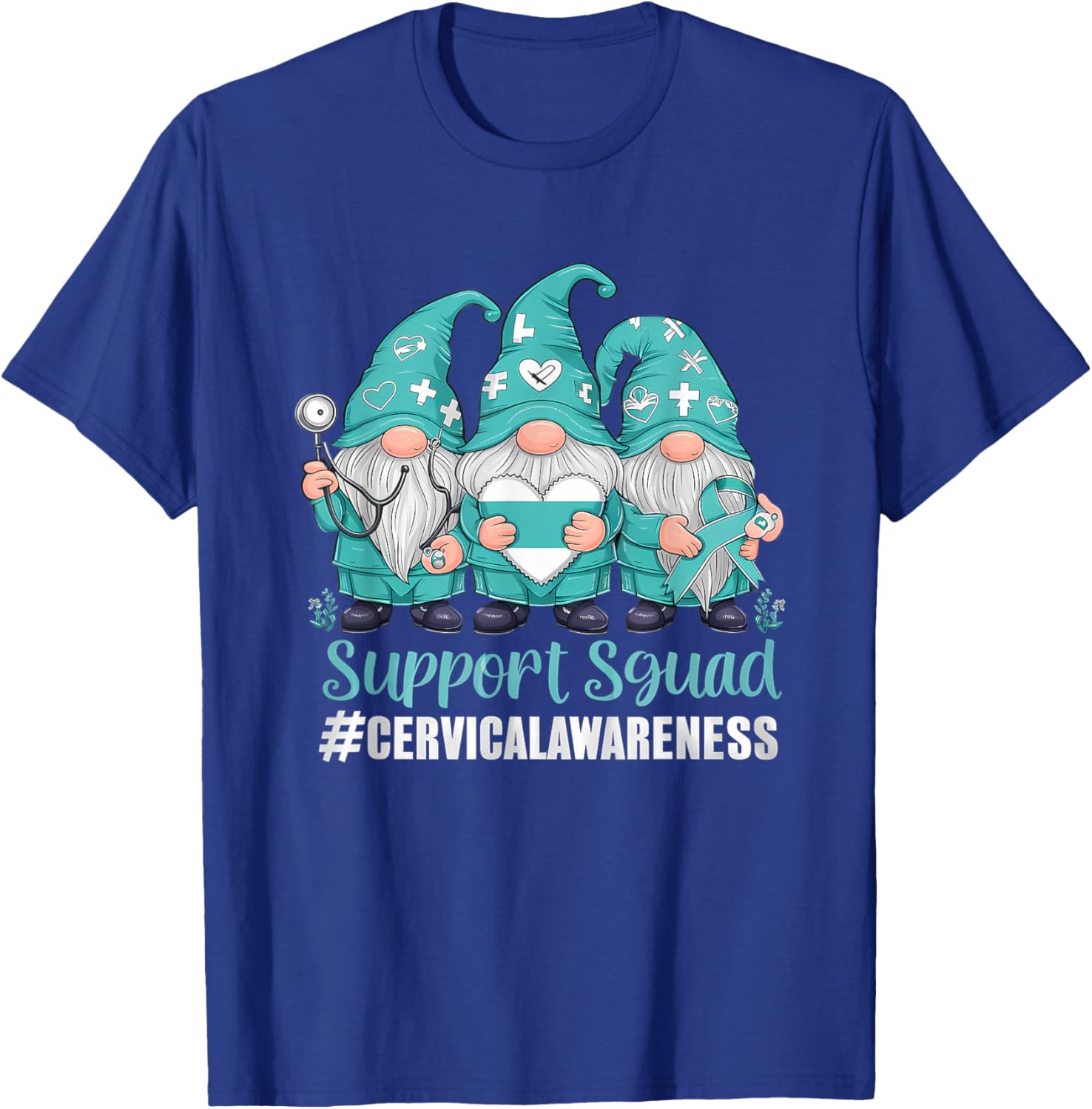 Cervical Cancer Awareness Gnome Teal Ribbon T-Shirt for Supporters - 6