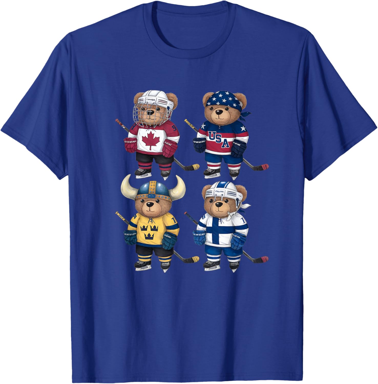 Four Nations Battle Teddy Bear Hockey Player T-Shirt for Fans - 1