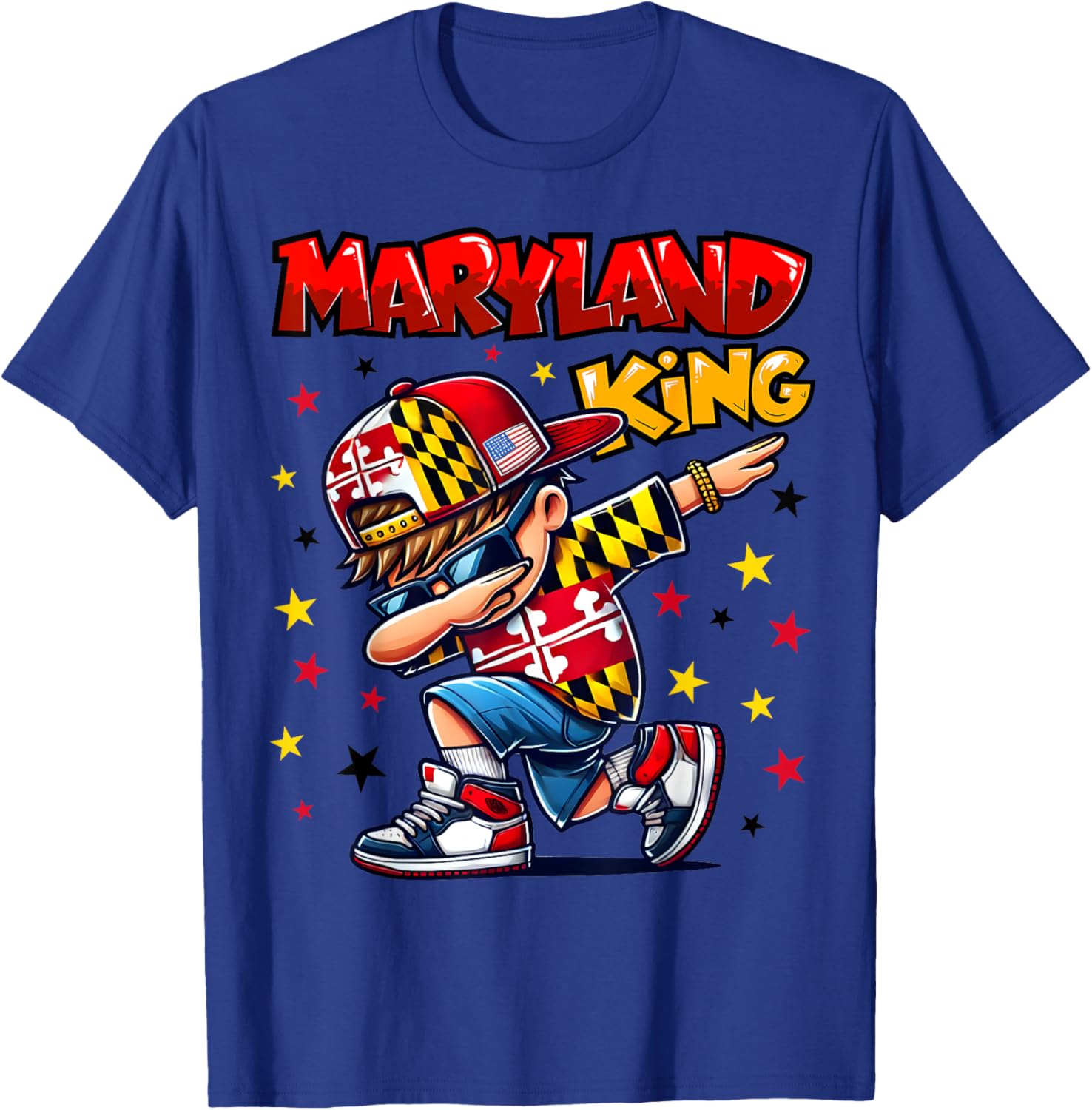 Cool Maryland King Dabbing T-Shirt for Kids Featuring State Flag Design - 8