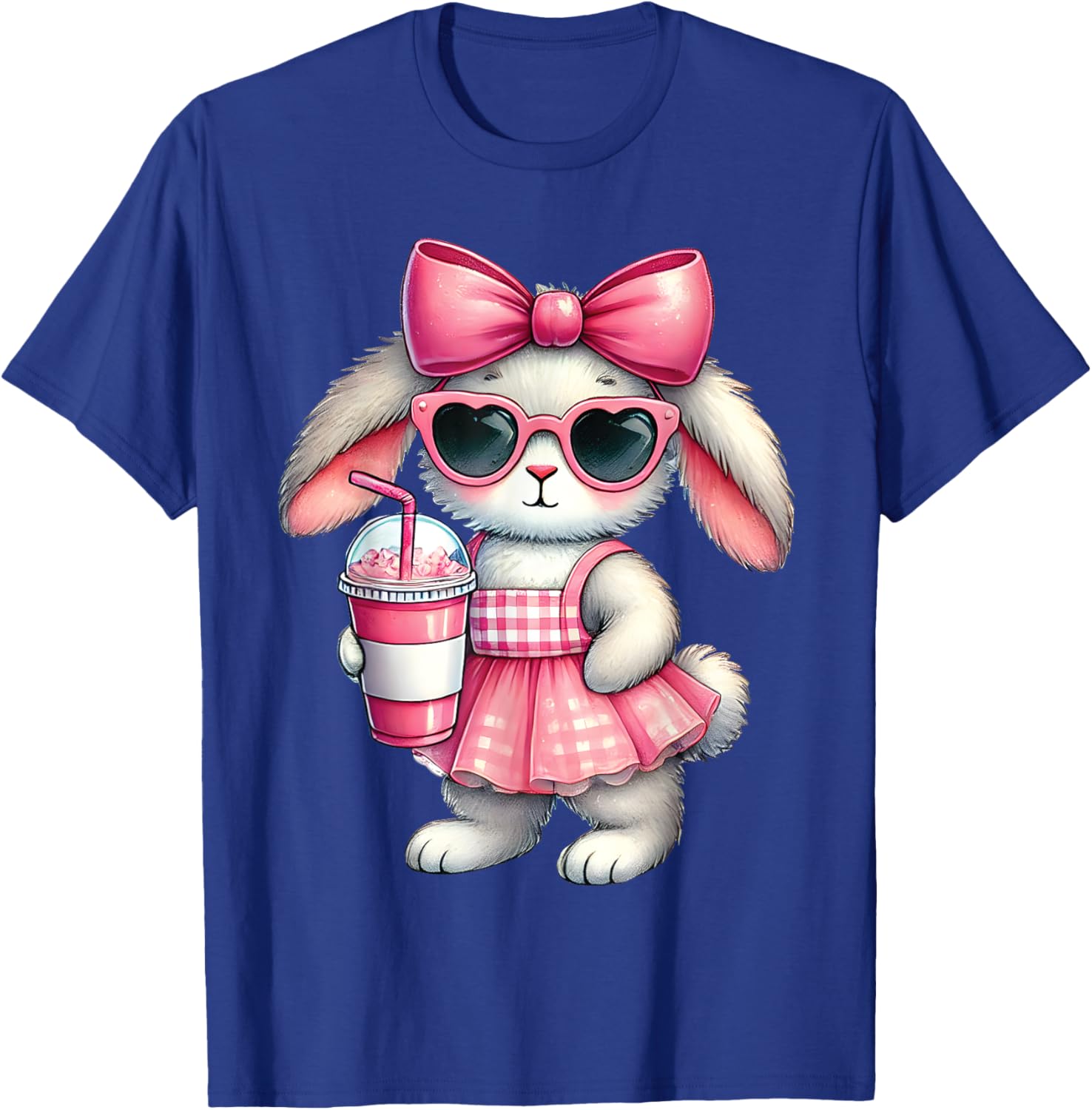 Cute Easter Bunny Drinking Iced Coffee T-Shirt for Women and Girls - 2