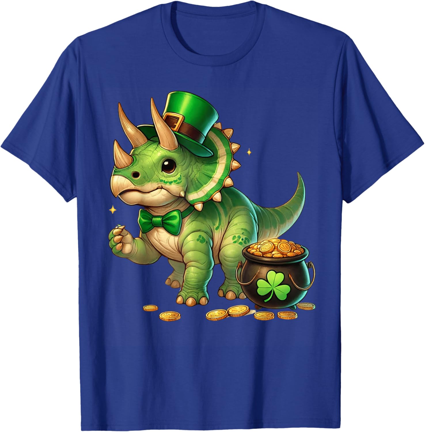 Cute Triceratops Leprechaun St Patrick's Day Kids T-Shirt with Shamrock - 19