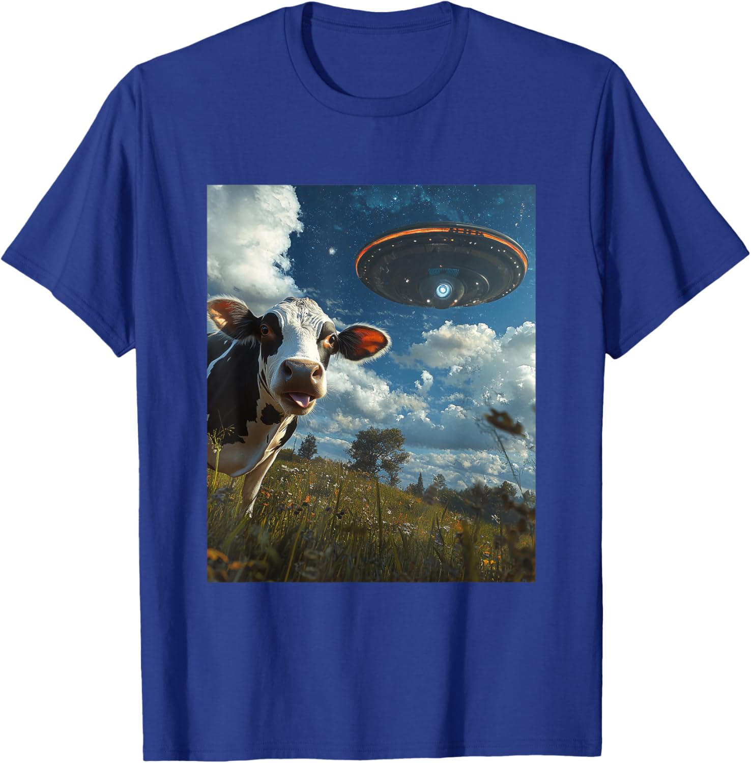 Funny Cow Selfie with Aliens UFO Graphic T-Shirt for Trendy Casual Wear - 19