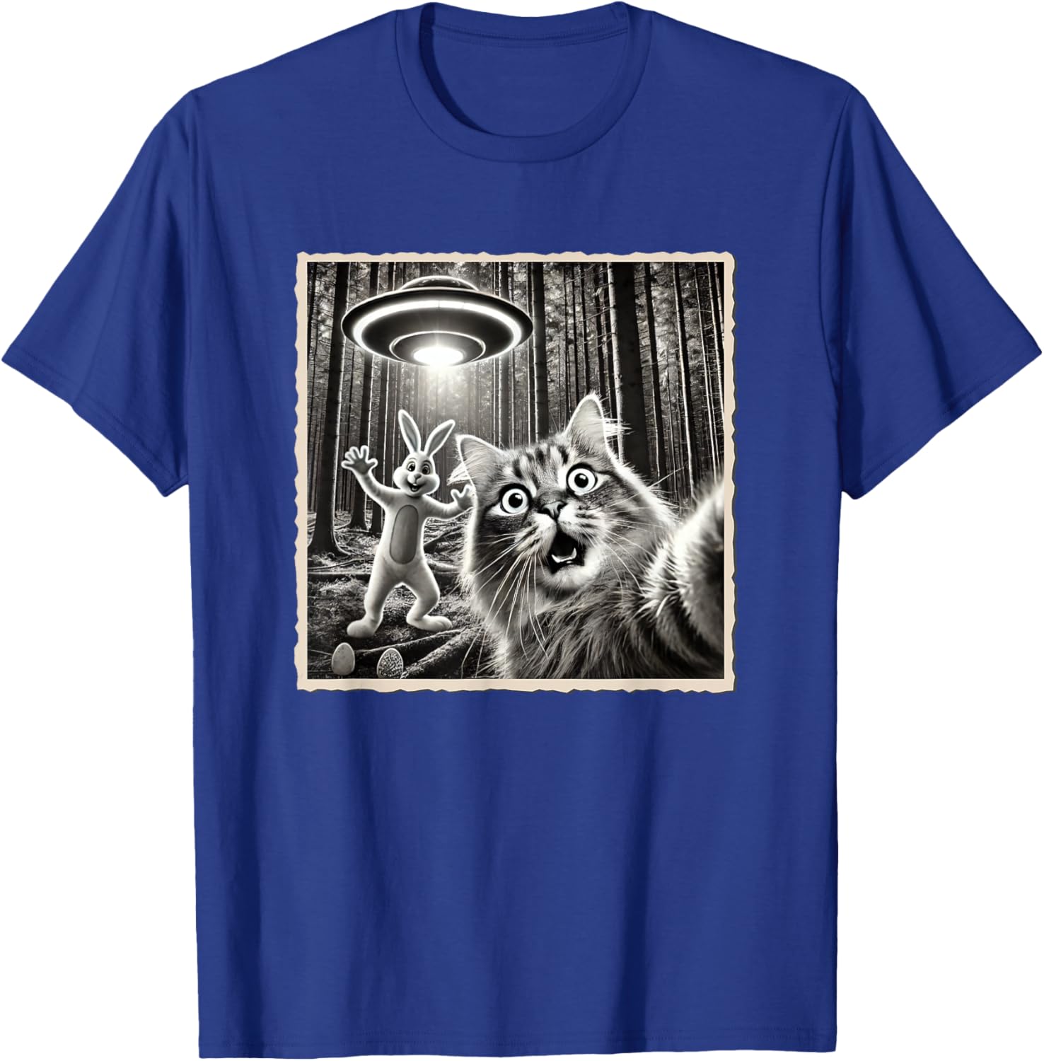 Funny Easter Bunny T-Shirt with Cat and UFO Selfie Design for Kids - 25