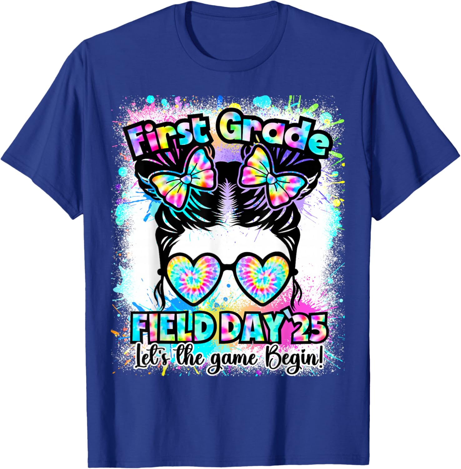 First Grade Field Day 2025 Messy Bun Teacher Kids T-Shirt Fun Design - 10