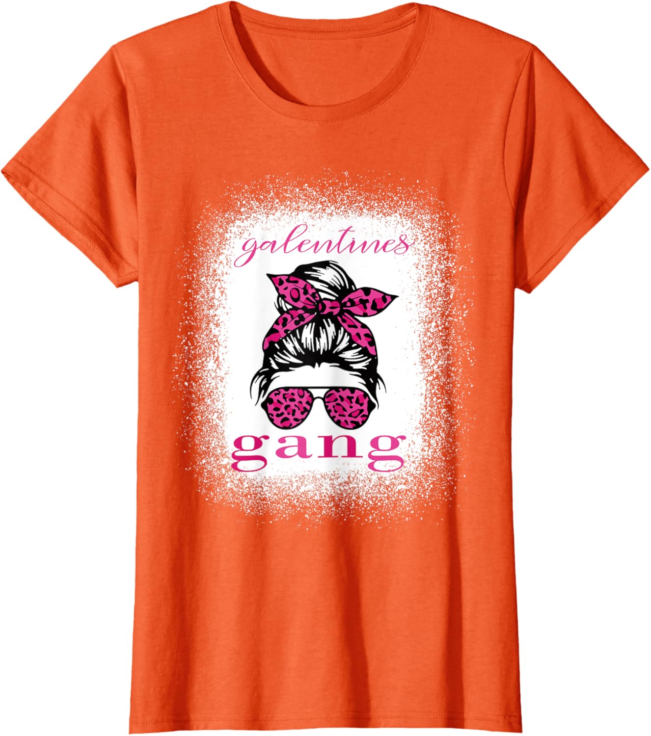 Galentine Gang Matching T-Shirt with Messy Bun Leopard Bleached Design - 12