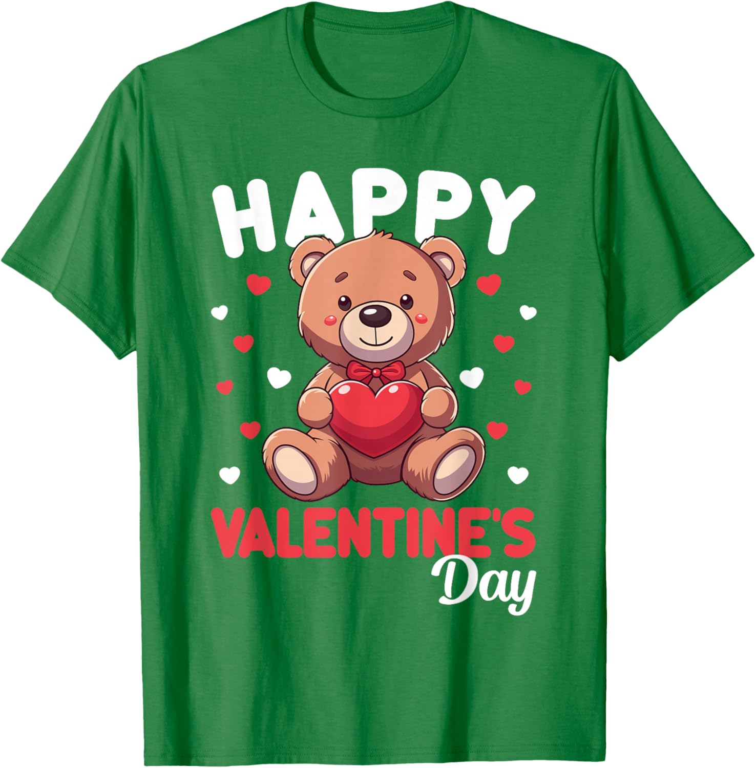 Cute Happy Valentine's Day Bear Heart T-Shirt for Kids and Women - 7