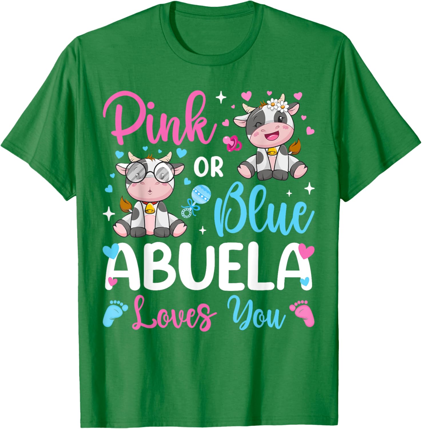Cute Pink or Blue Abuela Loves You Cow Baby Reveal T-Shirt for Kids - 8