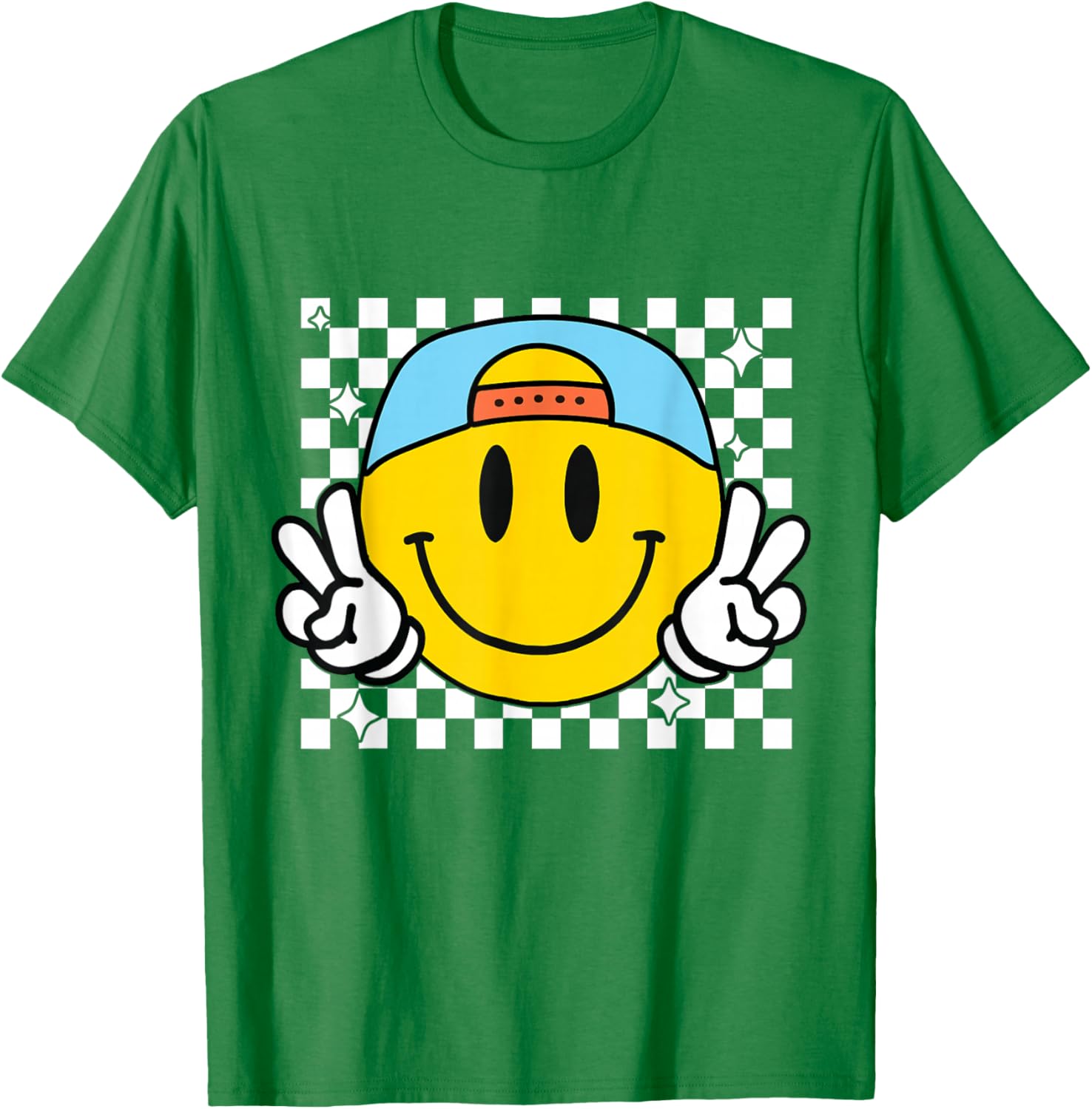 Cute Yellow Smile Face Checkered T-Shirt for Happy Vibes and Style - 18