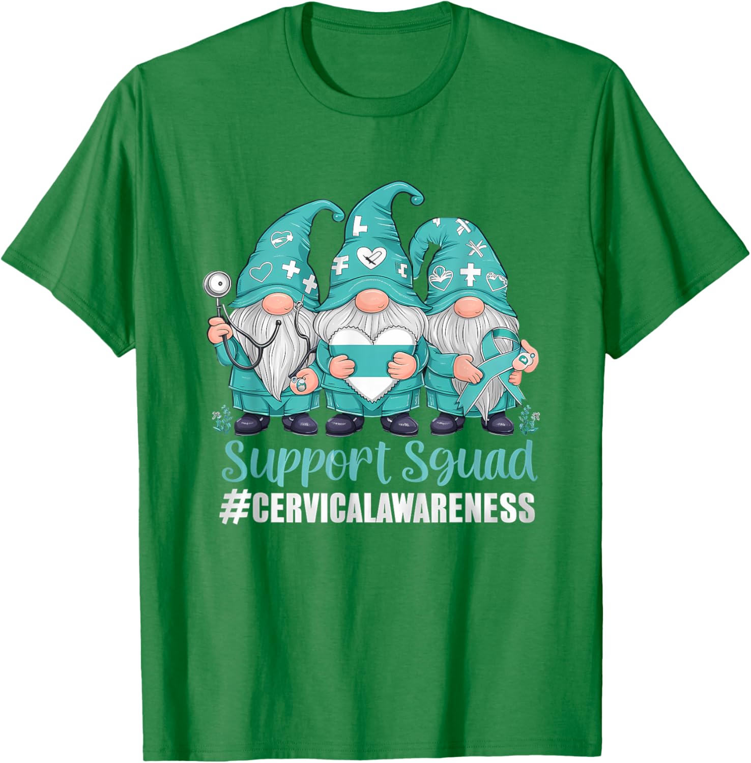 Cervical Cancer Awareness Gnome Teal Ribbon T-Shirt for Supporters - 20