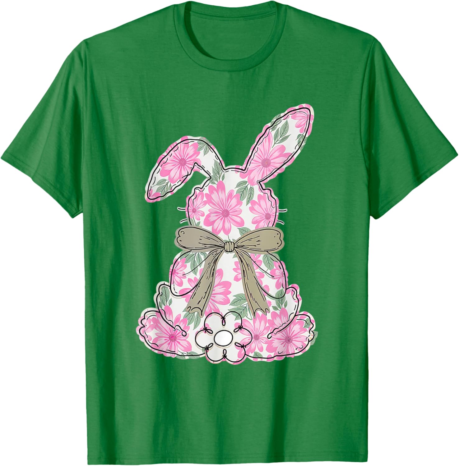 Coquette Floral Easter Bunny Kids Bow T-Shirt for Spring Celebrations - 3