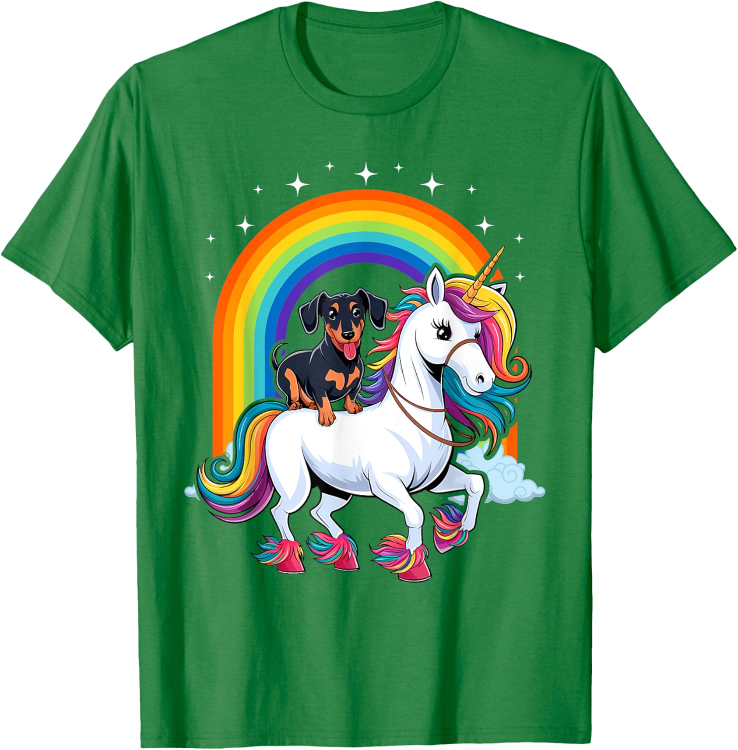 Dachshund Unicorn Galaxy Rainbow T-Shirt for Girls and Dogs - 1