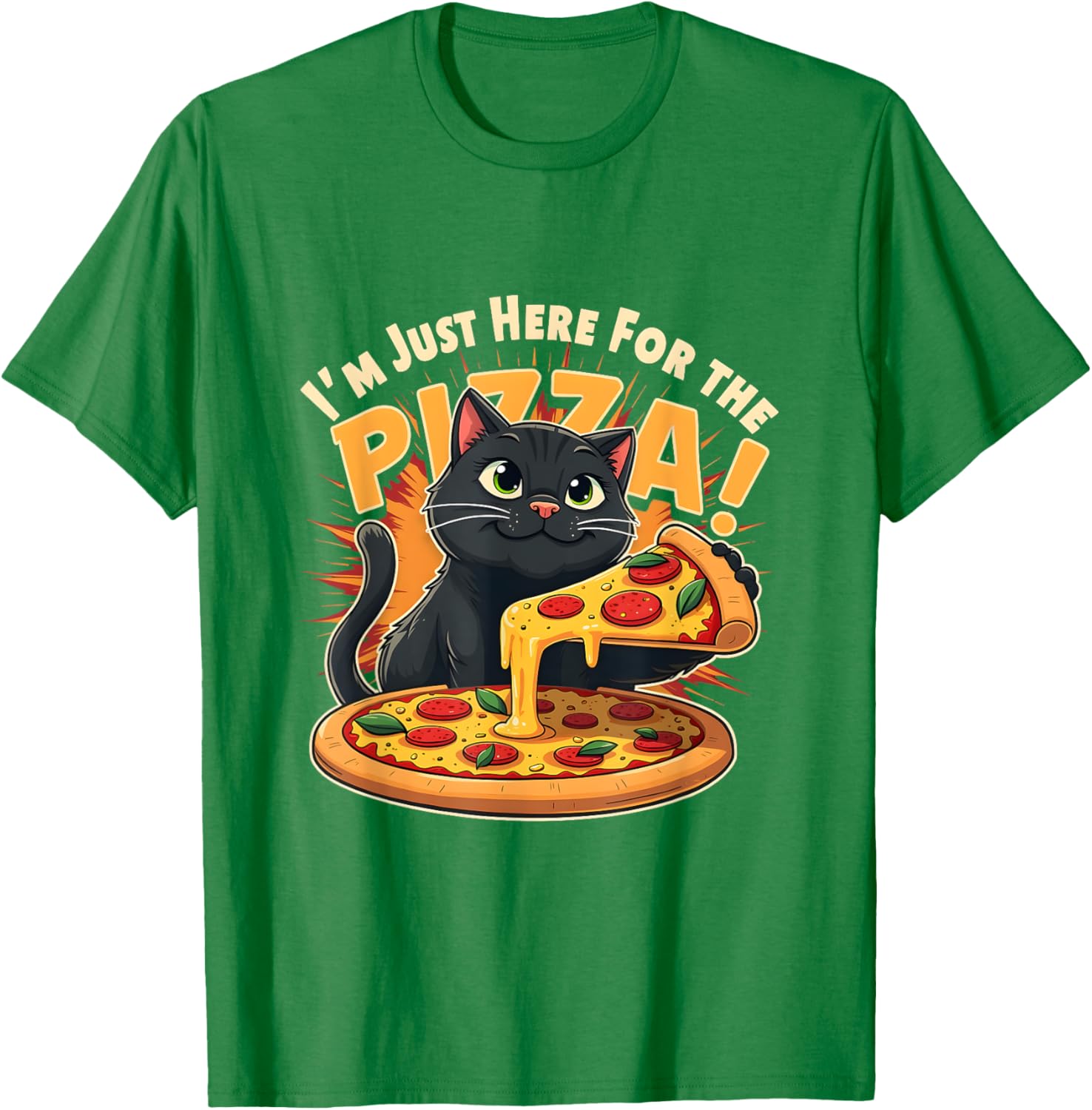 Funny I'm Just Here for the Pizza Cat T-Shirt for Foodie Lovers - 15