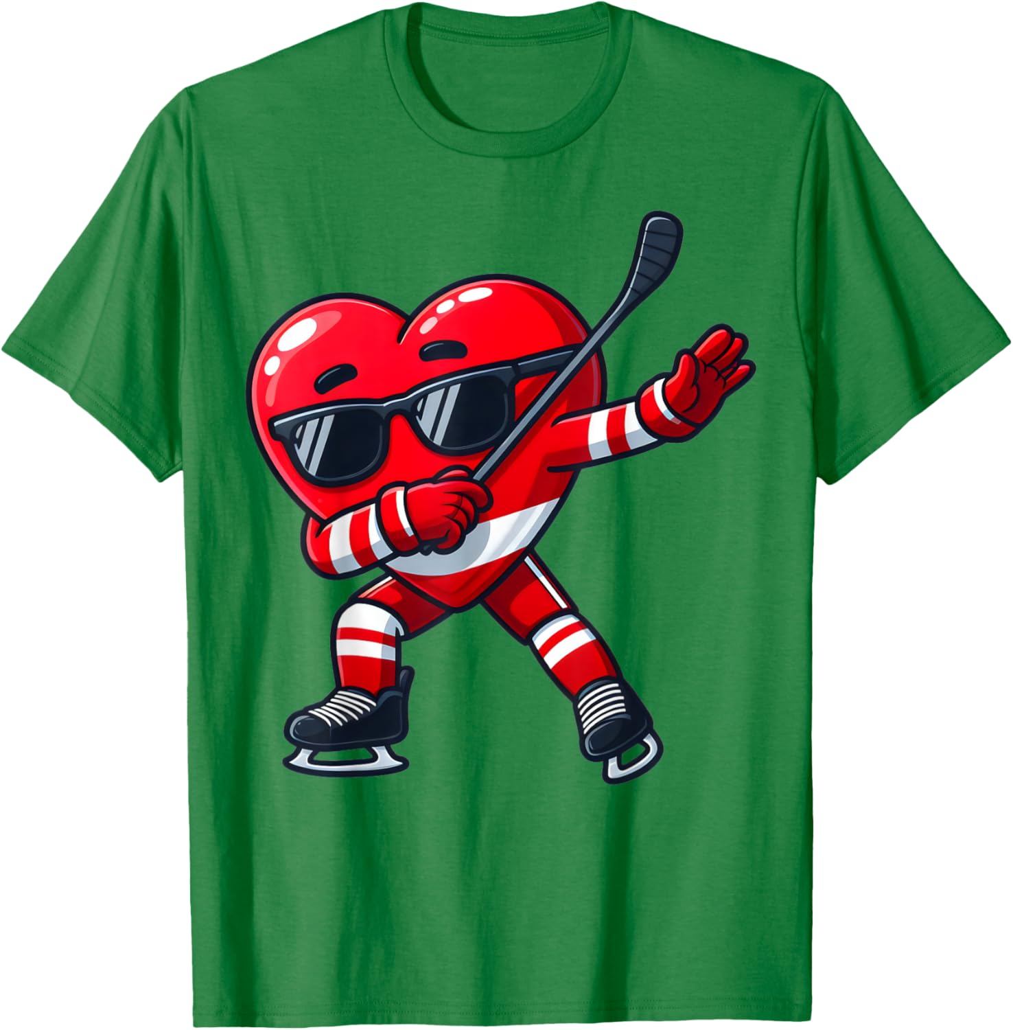 Cute Dabbing Heart Ice Hockey T-Shirt for Funny Valentine's Day Fun - 3
