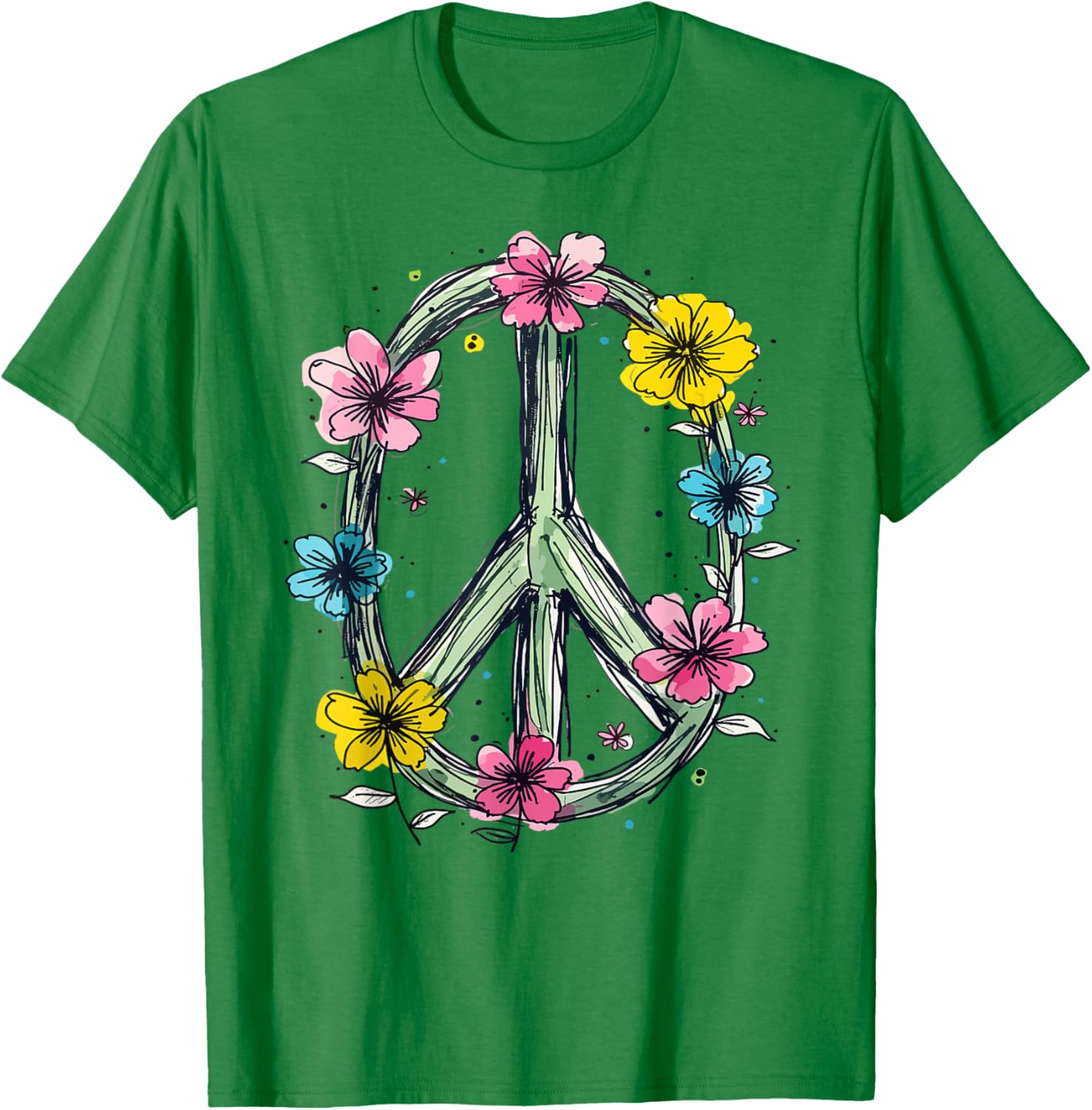 Flower Power Peace Sign T-Shirt for Women Love Hippie Style - 22