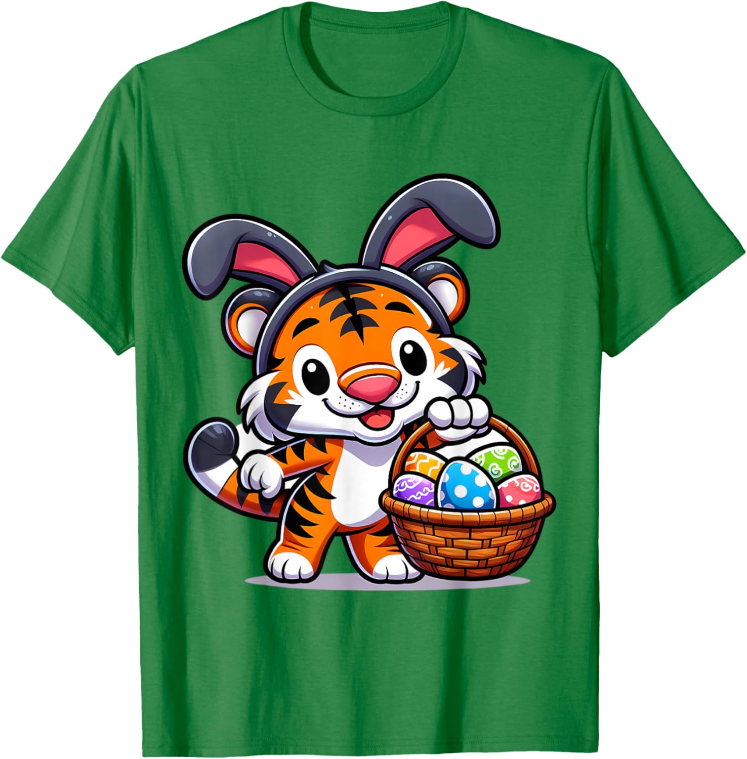 Cute Bunny Ear Tiger Easter Eggs T-Shirt for Kids and Babies - 9