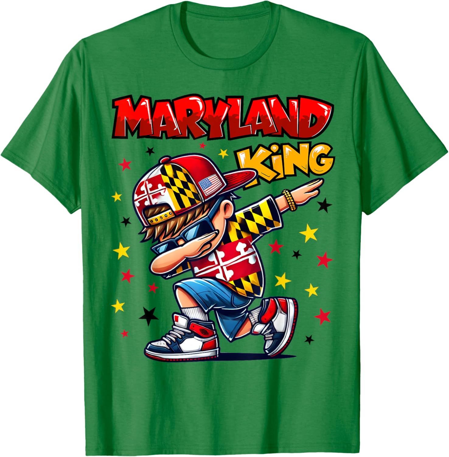 Cool Maryland King Dabbing T-Shirt for Kids Featuring State Flag Design - 10