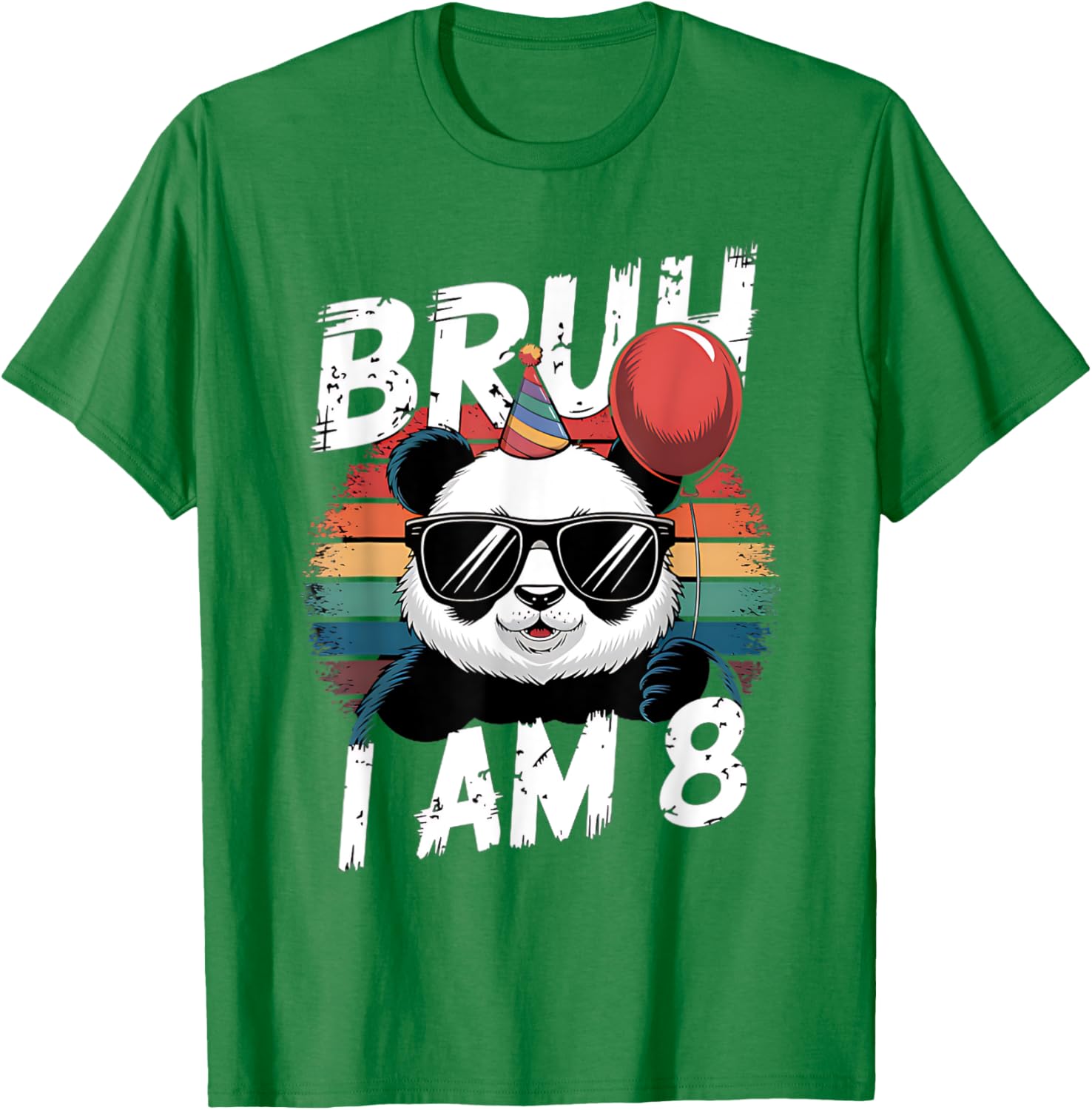 Bruh I Am 8 Panda Retro Sunset T-Shirt for Kids 8th Birthday Fun - 17