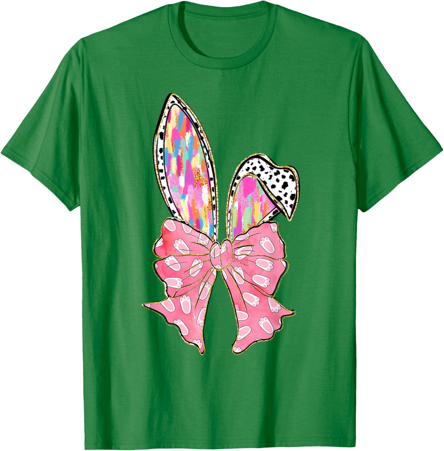 Cute Brushstroke Easter Bunny Coquette Bow Ears T-Shirt for Girls and Teens - 17