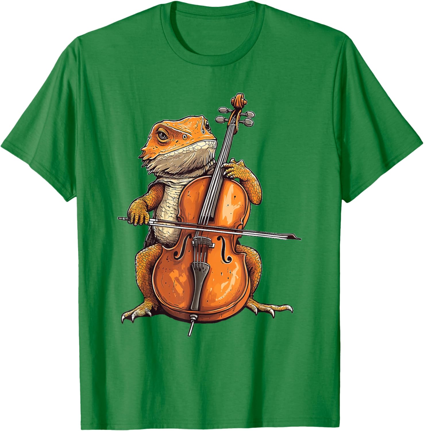 Cute Bearded Dragon Playing Cello Musician T-Shirt for Music Lovers - 1