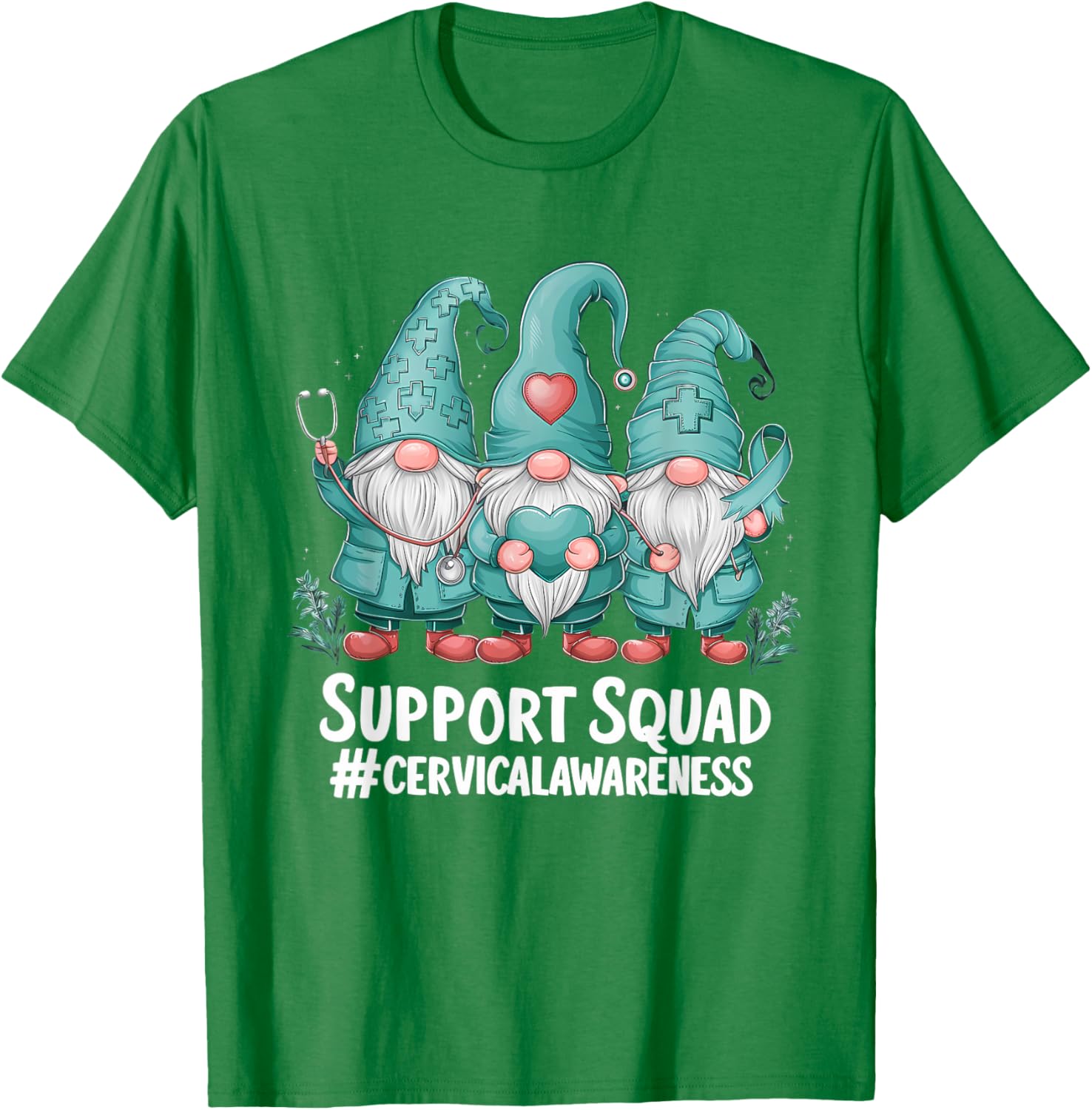 Cervical Cancer Awareness Teal Ribbon Gnome T-Shirt for Supporters - 22