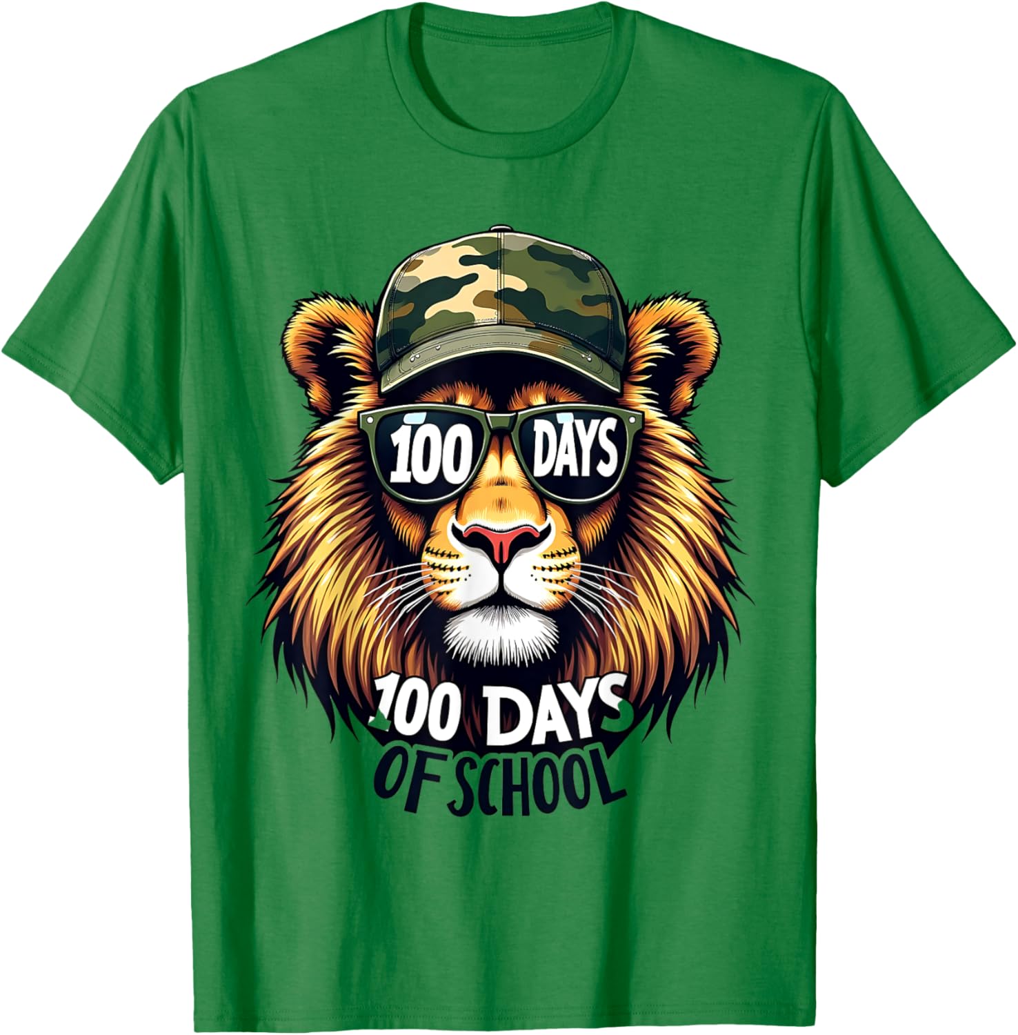 Cute 100 Days of School Lion Camo T-Shirt for Kids and Teachers - 5