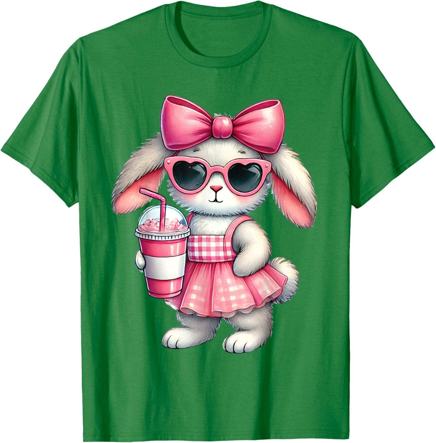 Cute Easter Bunny Drinking Iced Coffee T-Shirt for Women and Girls - 20
