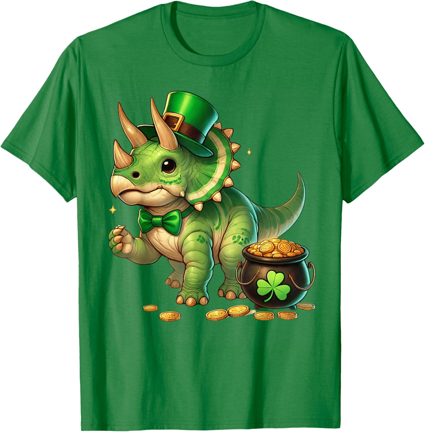 Cute Triceratops Leprechaun St Patrick's Day Kids T-Shirt with Shamrock - 10
