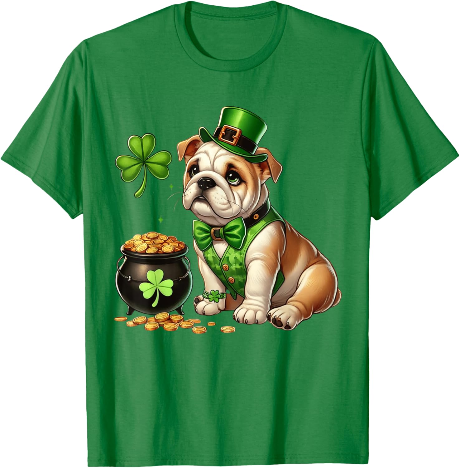 Cute Bulldog Leprechaun St Patricks Day Shamrock Kids T-Shirt - 14