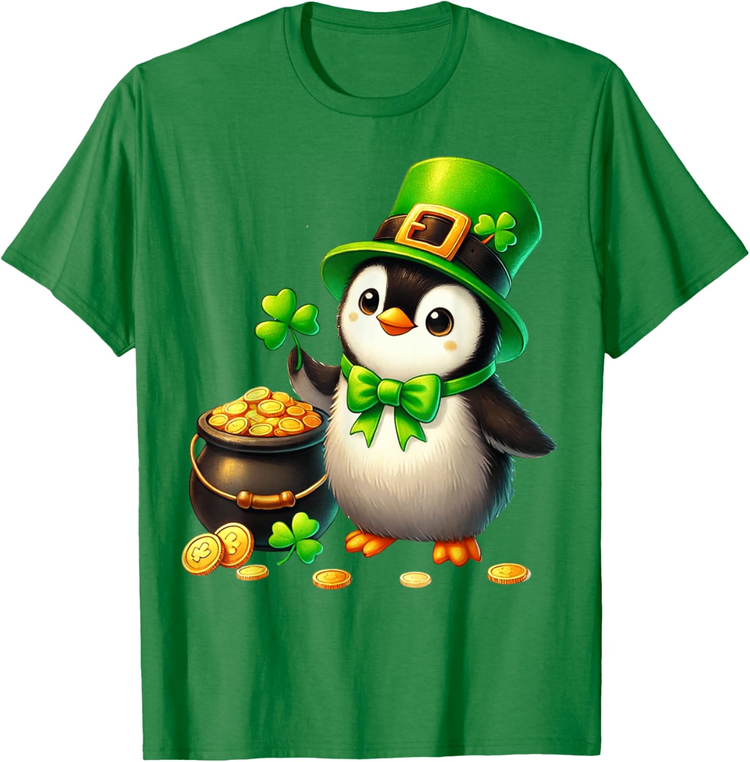 Cute Penguin Leprechaun St Patricks Day T-Shirt for Kids and Teens - 11