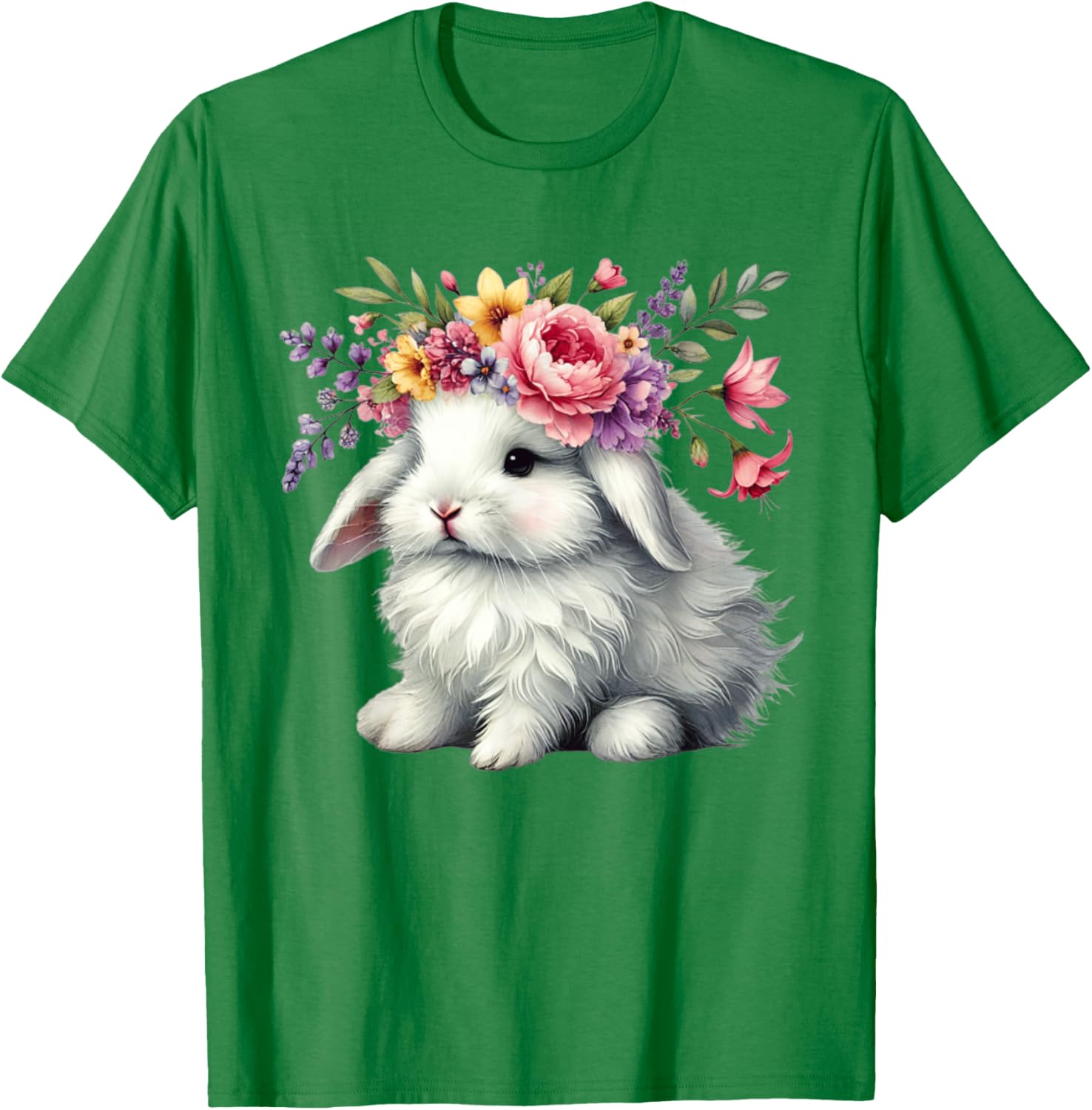 Cute Easter Bunny Floral Crown T-Shirt for Girls and Women - 4