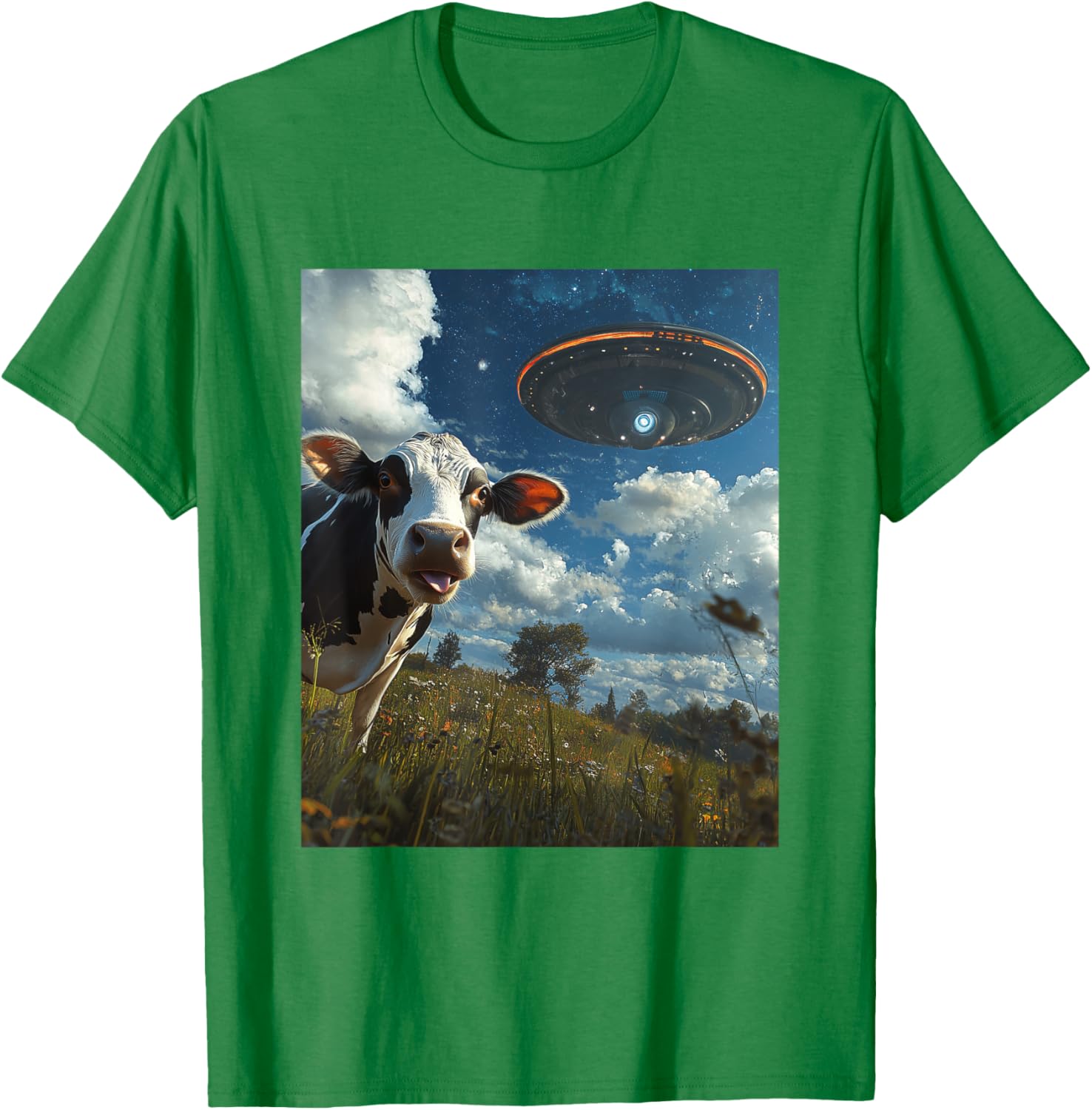 Funny Cow Selfie with Aliens UFO Graphic T-Shirt for Trendy Casual Wear - 17