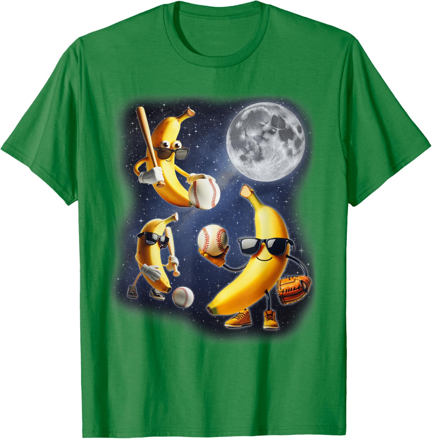 Funny Three Bananas Howling at the Moon Baseball T-Shirt for All Ages - 1