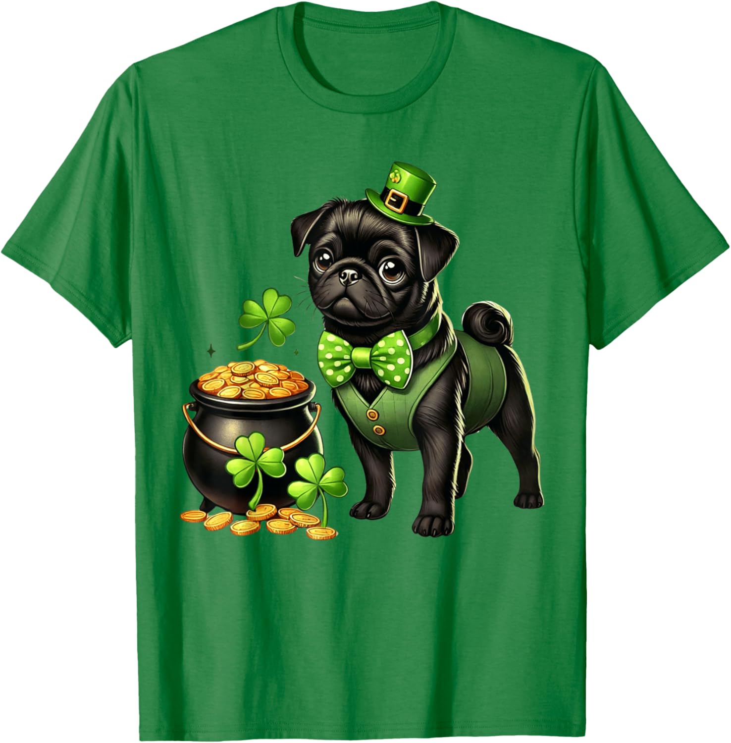 Cute Black Pug Leprechaun T-Shirt for Kids - St Patrick's Day Fun - 18
