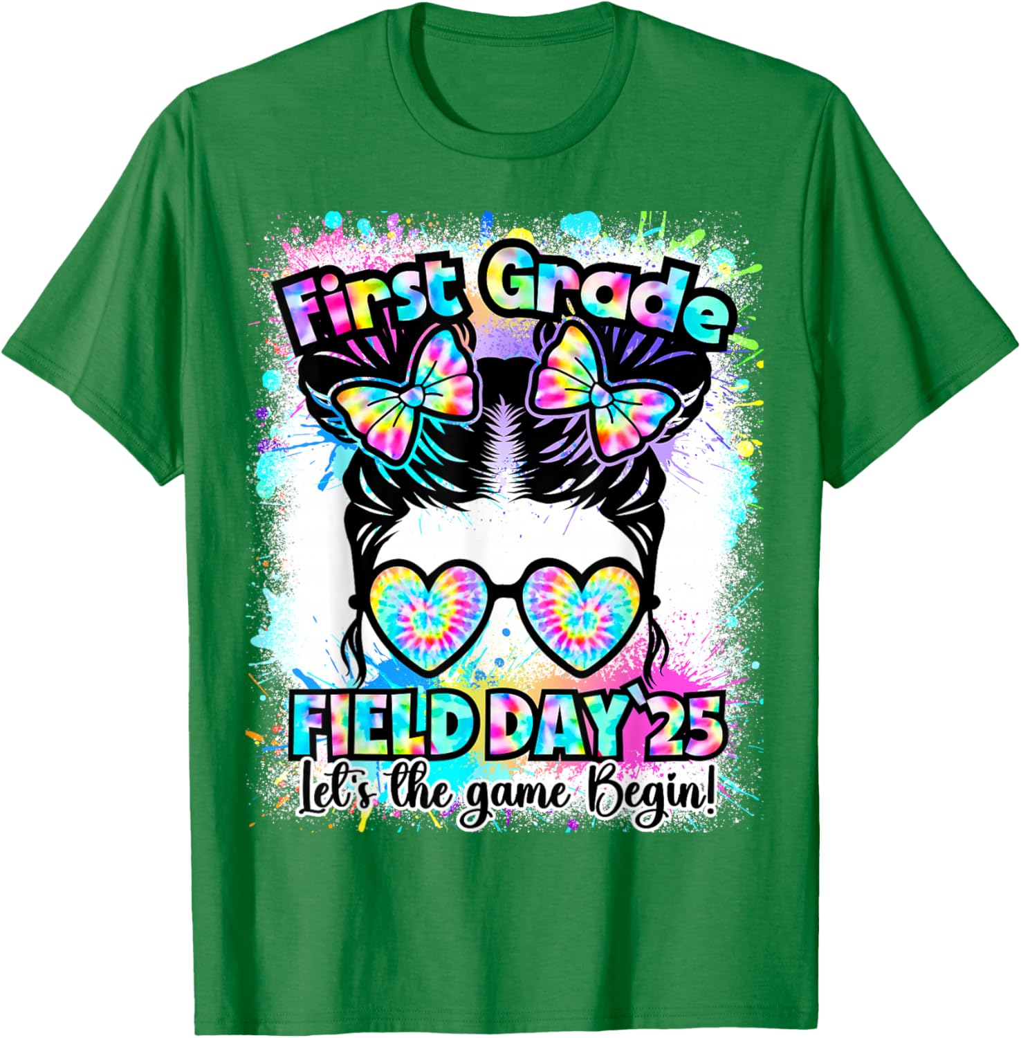 First Grade Field Day 2025 Messy Bun Teacher Kids T-Shirt Fun Design - 6