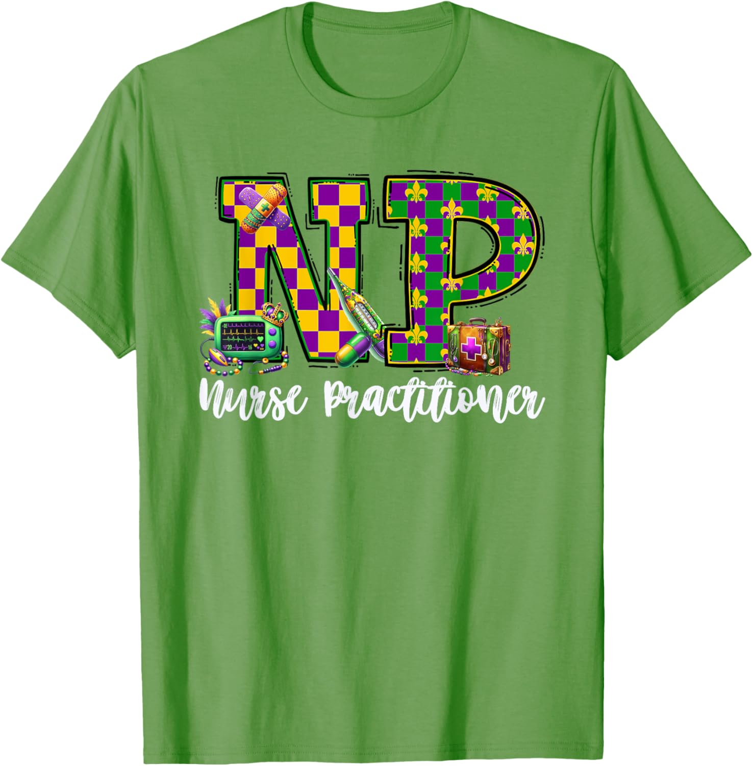 Cute Mardi Gras Nurse Practitioner T-Shirt for Women, Fun and Stylish - 1