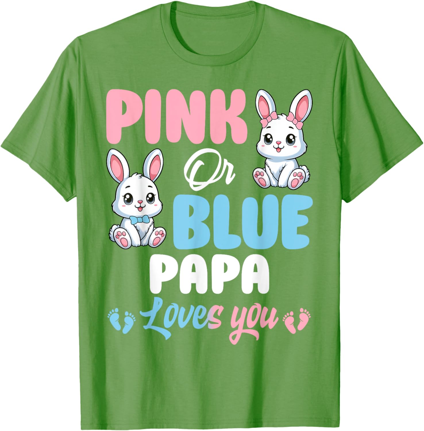 Cute Pink or Blue Papa Loves You Bunny Gender Reveal Party T-Shirt - 17