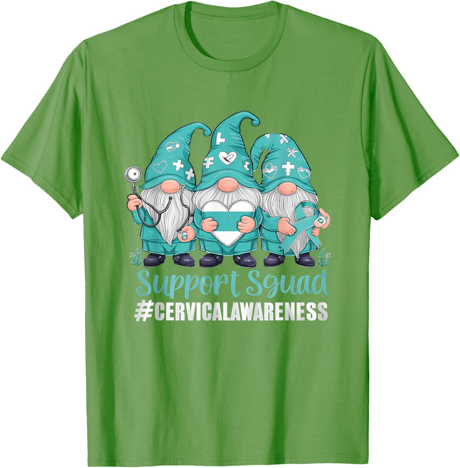 Cervical Cancer Awareness Gnome Teal Ribbon T-Shirt for Supporters - 8