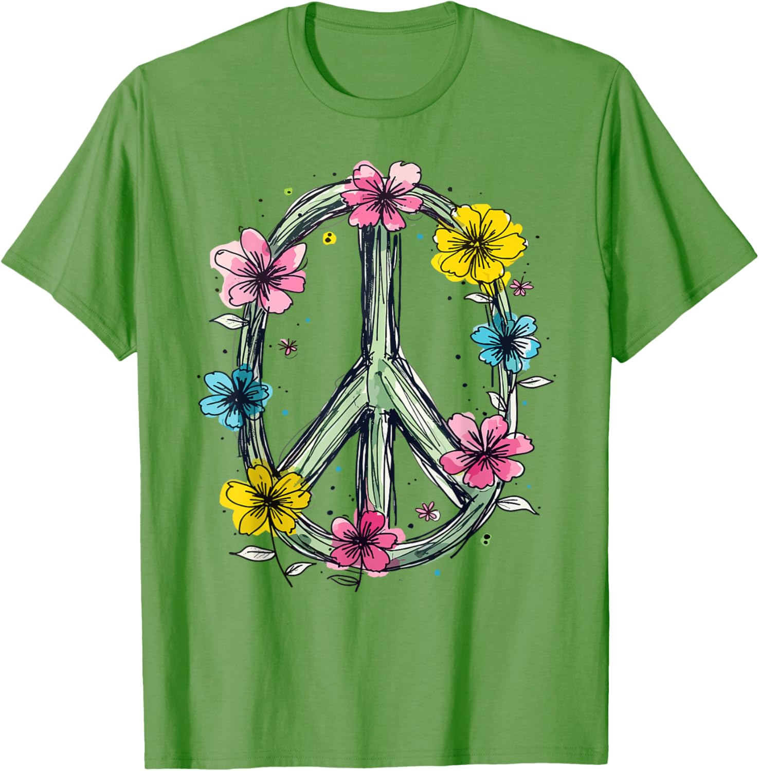 Flower Power Peace Sign T-Shirt for Women Love Hippie Style - 17