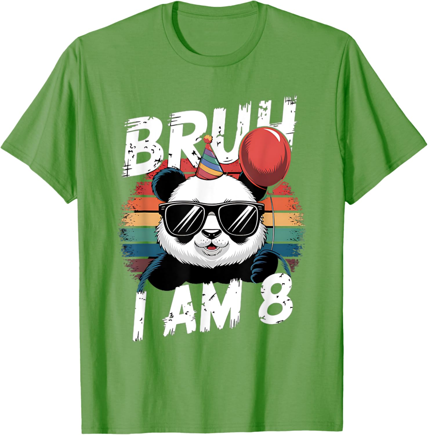 Bruh I Am 8 Panda Retro Sunset T-Shirt for Kids 8th Birthday Fun - 4