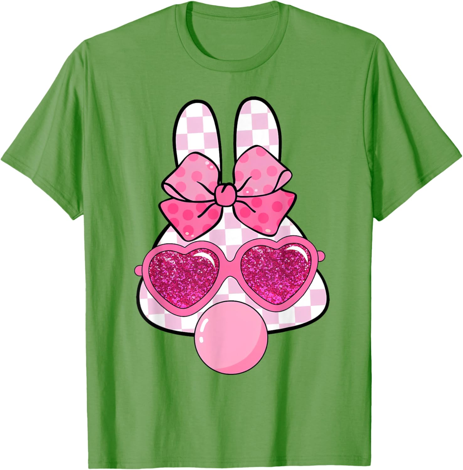 Cute Checkered Bunny Blowing Bubble Gum Easter Bow T-Shirt for Kids - 6