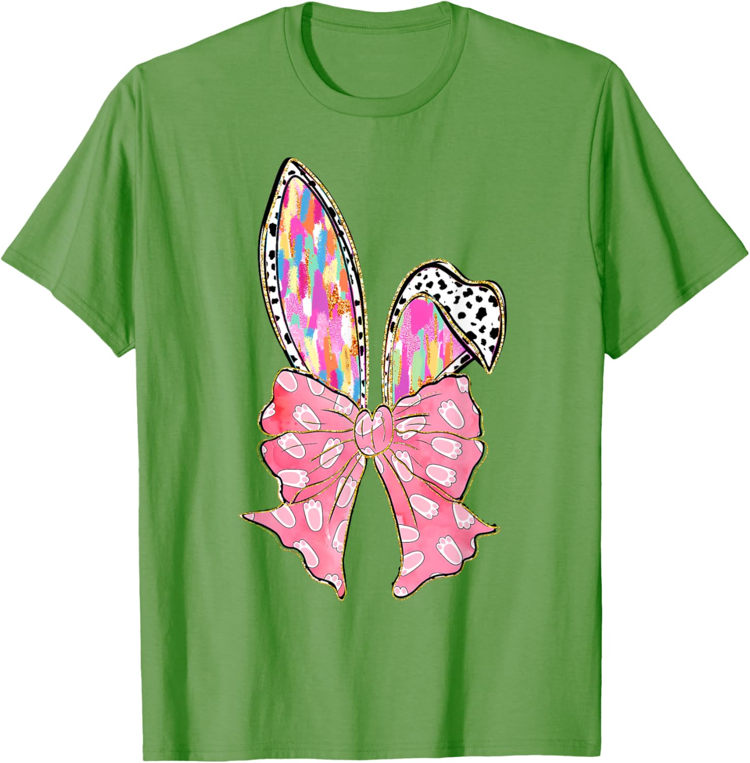Cute Brushstroke Easter Bunny Coquette Bow Ears T-Shirt for Girls and Teens - 23