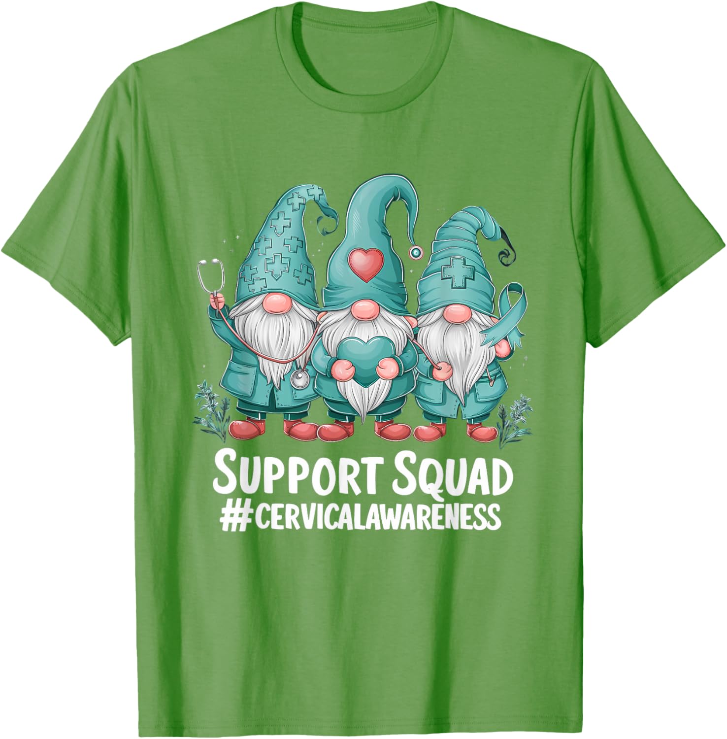 Cervical Cancer Awareness Teal Ribbon Gnome T-Shirt for Supporters - 7