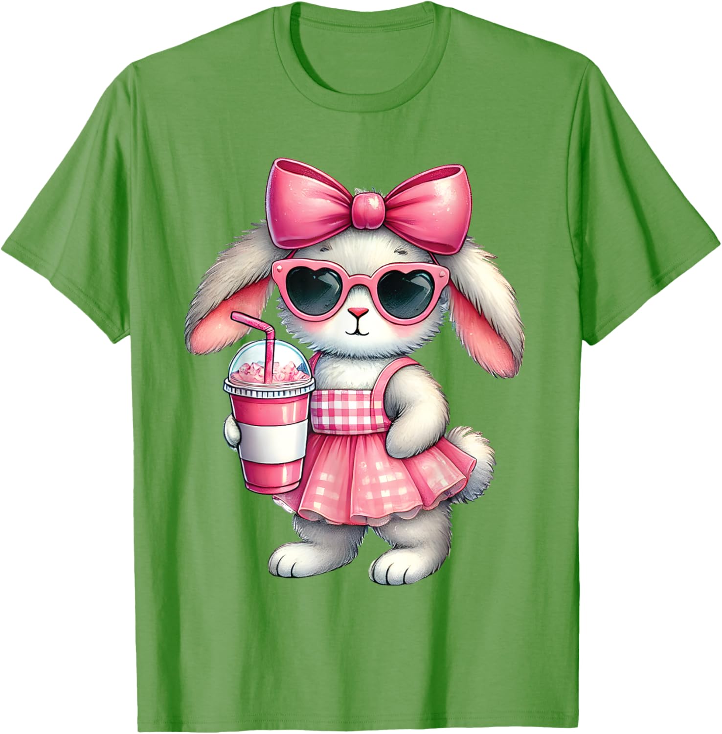 Cute Easter Bunny Drinking Iced Coffee T-Shirt for Women and Girls - 17