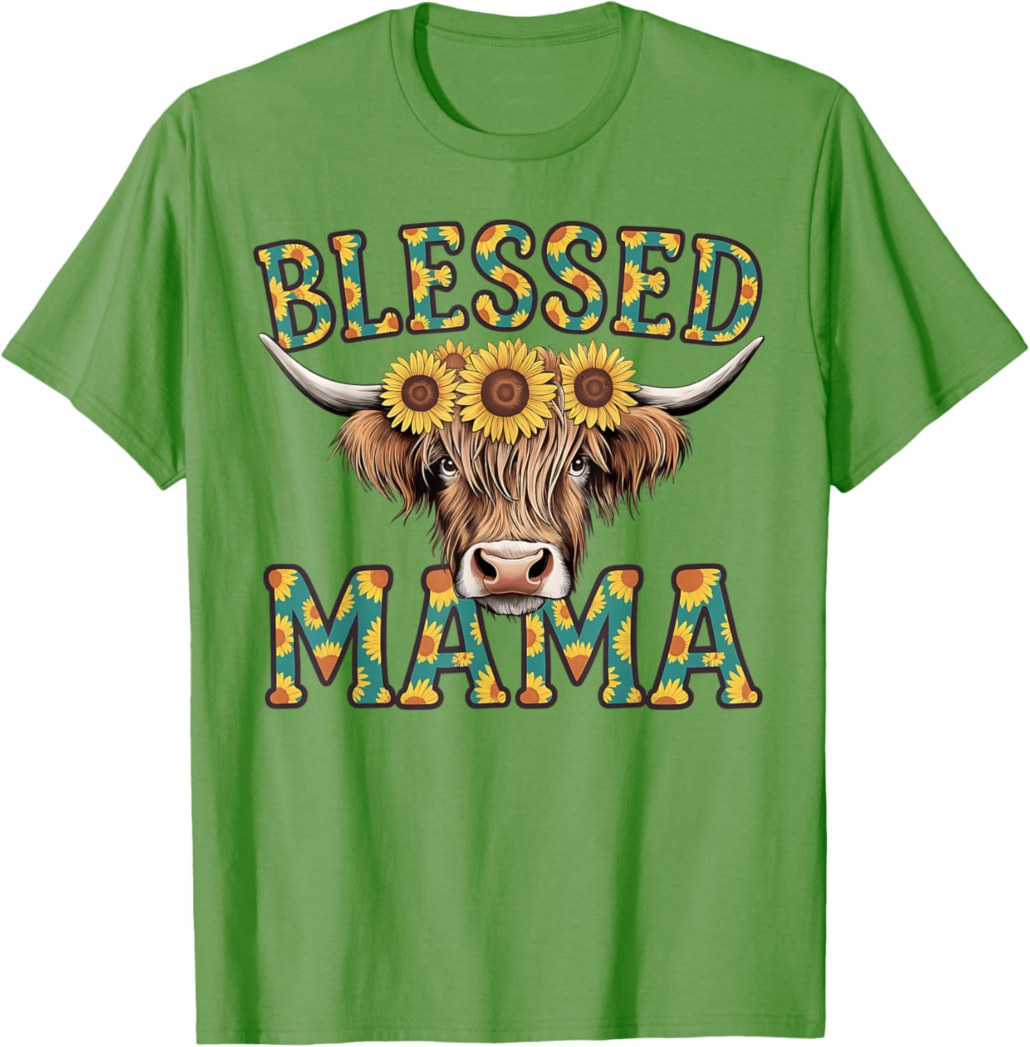 Cute Blessed Mama Highland Cow T-Shirt with Sunflowers for Mother's Day - 9