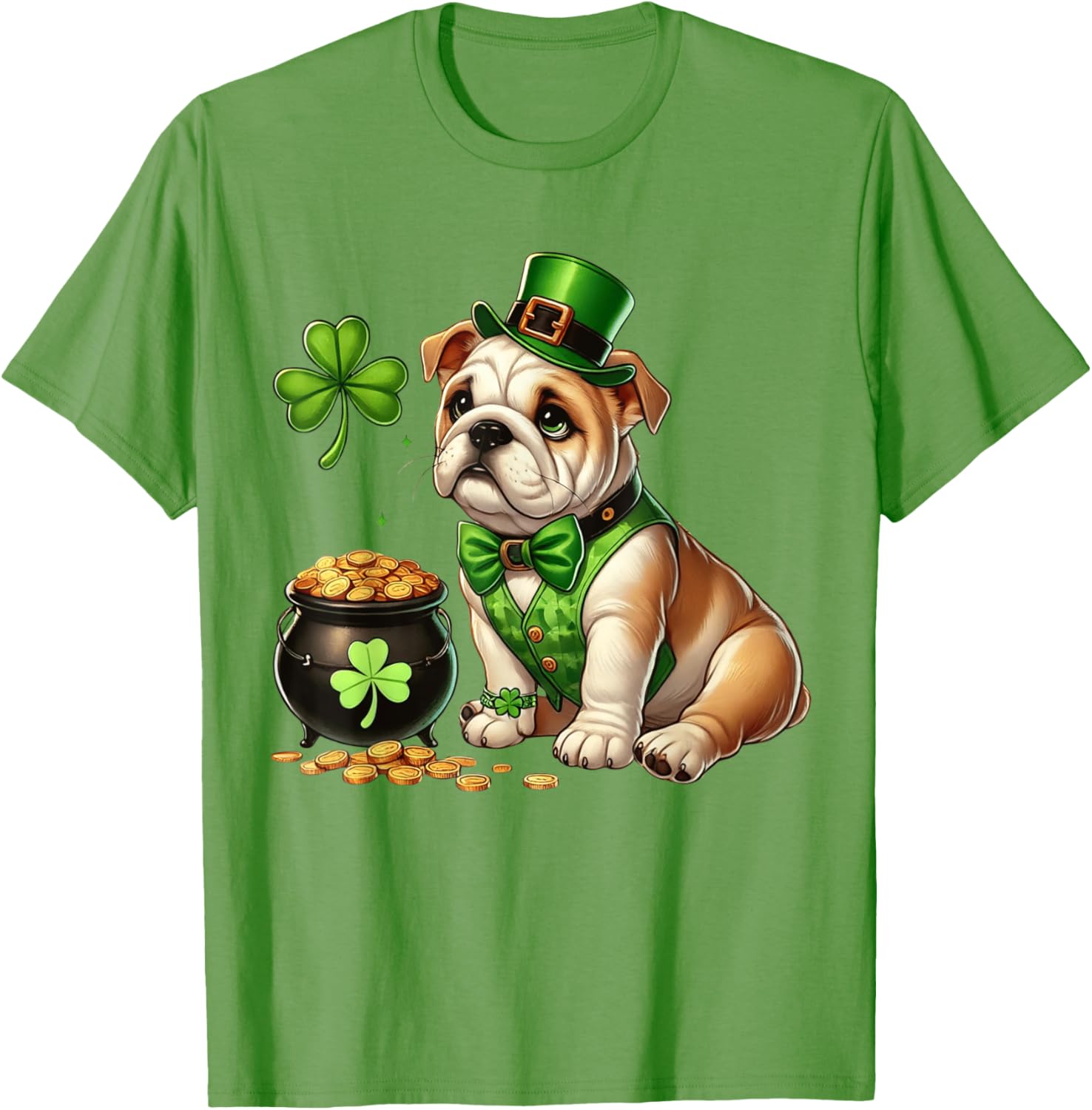 Cute Bulldog Leprechaun St Patricks Day Shamrock Kids T-Shirt - 12