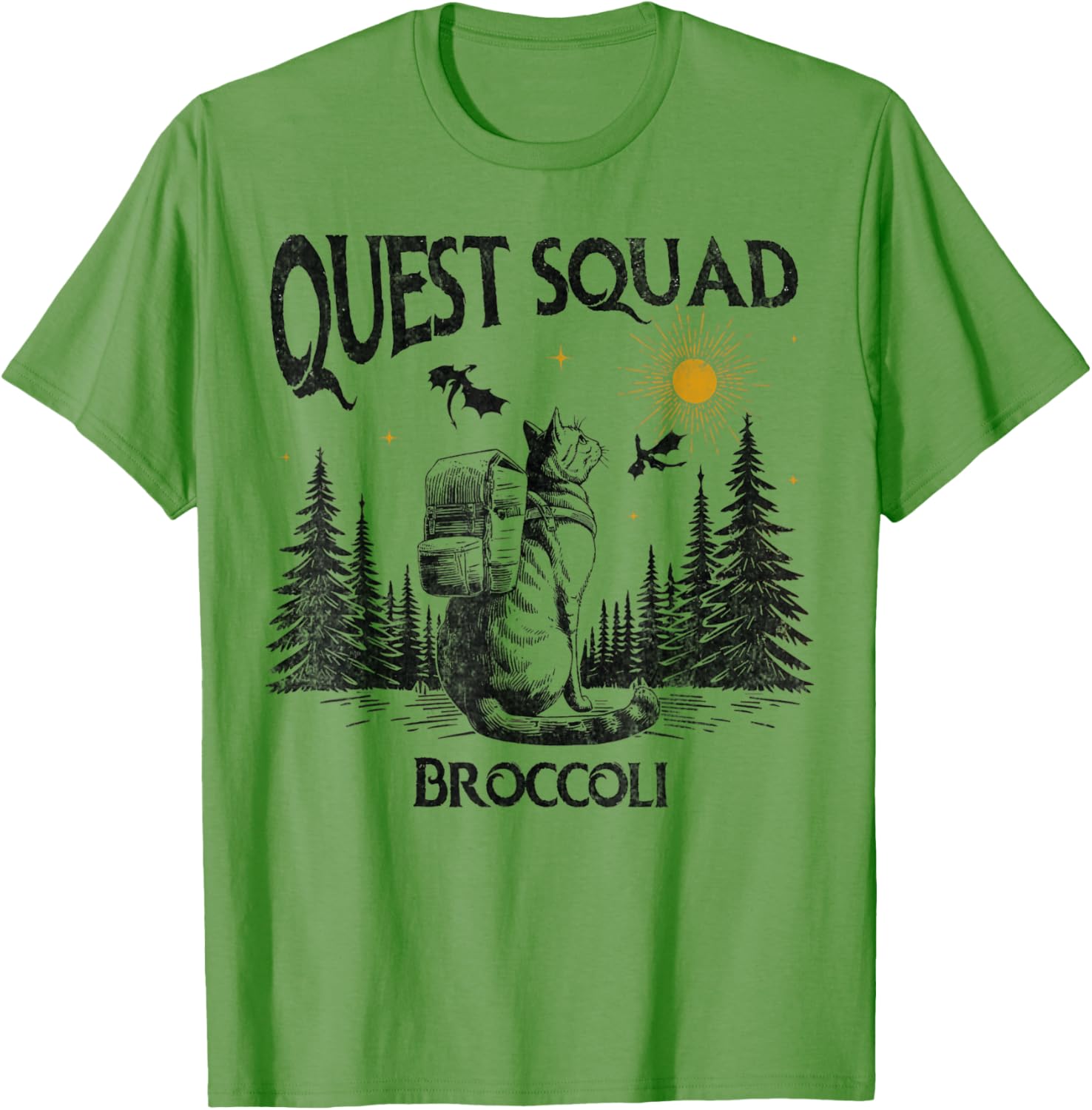 Funny Cat Broccoli Vintage T-Shirt for Men and Women - Quest Fantasy Squad - 3