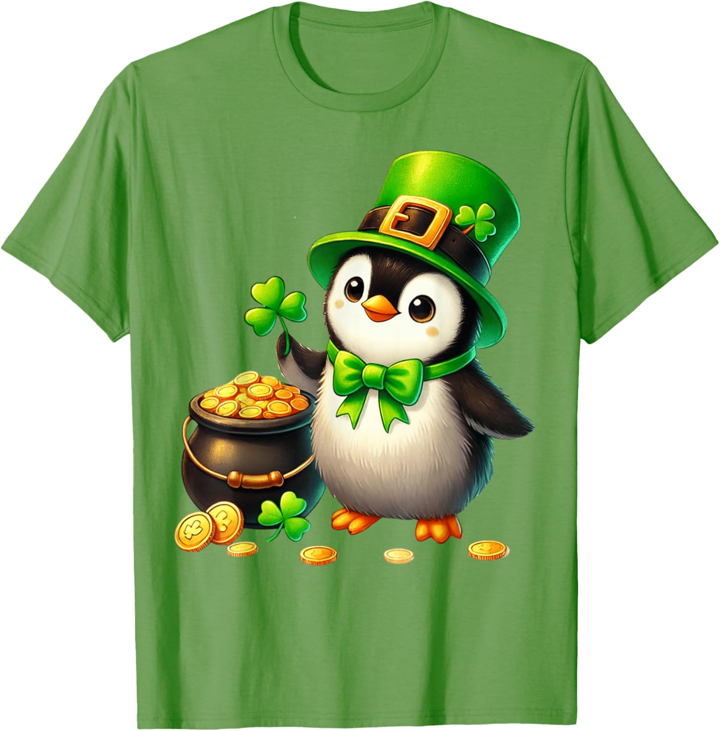 Cute Penguin Leprechaun St Patricks Day T-Shirt for Kids and Teens - 10