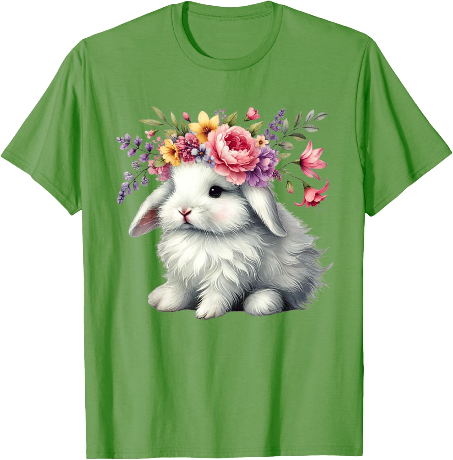 Cute Easter Bunny Floral Crown T-Shirt for Girls and Women - 18