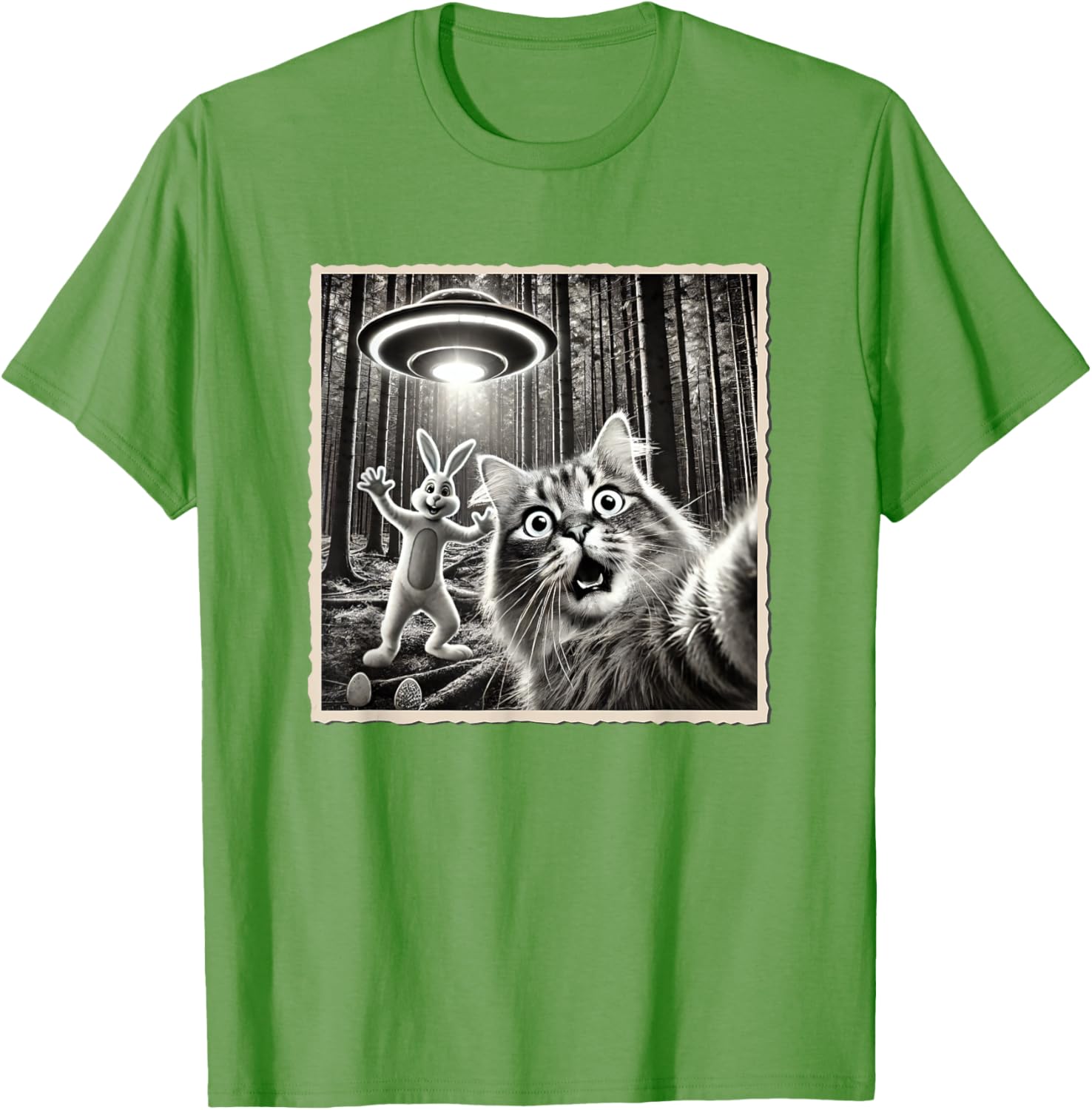 Funny Easter Bunny T-Shirt with Cat and UFO Selfie Design for Kids - 16