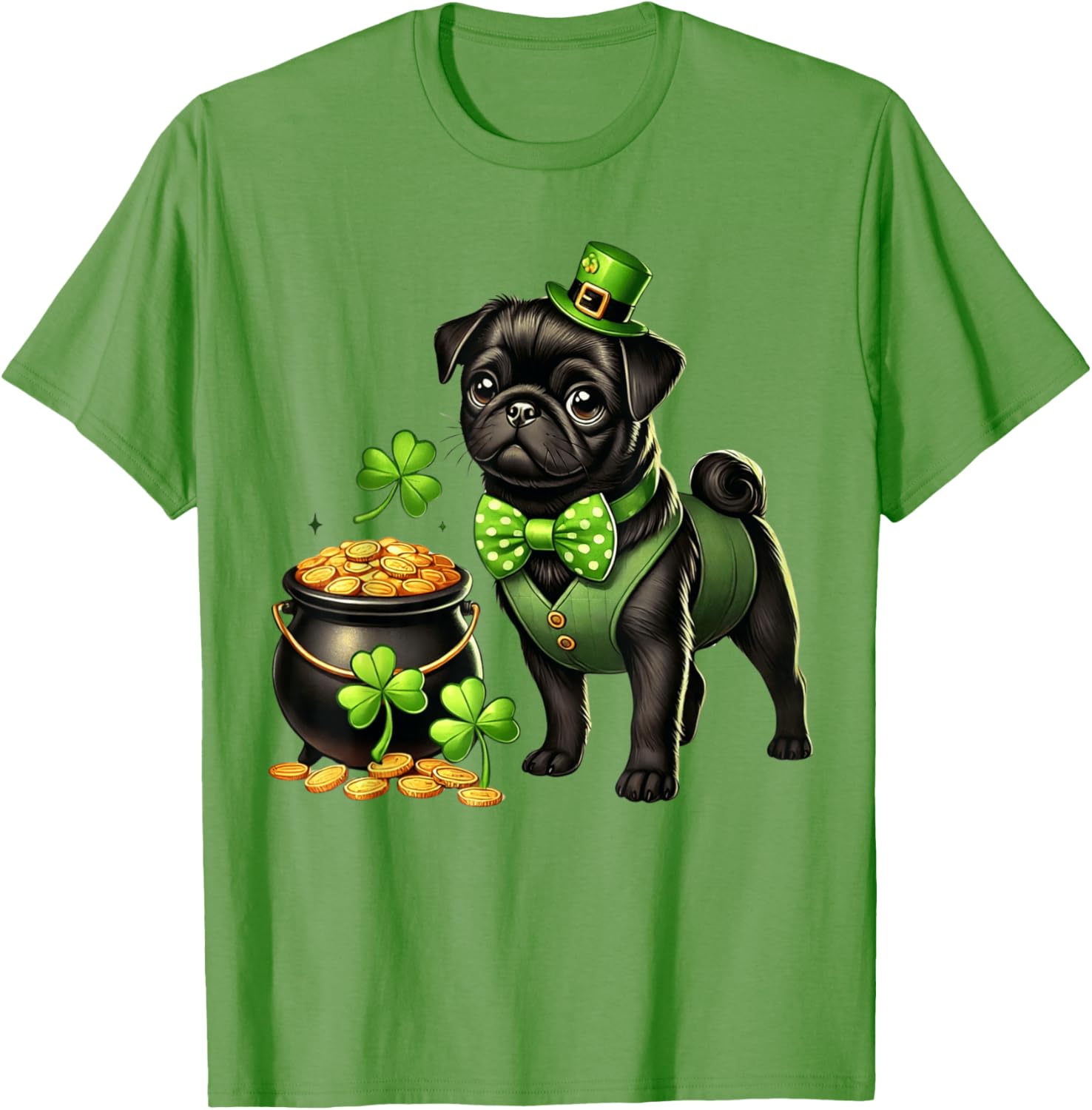 Cute Black Pug Leprechaun T-Shirt for Kids - St Patrick's Day Fun - 8